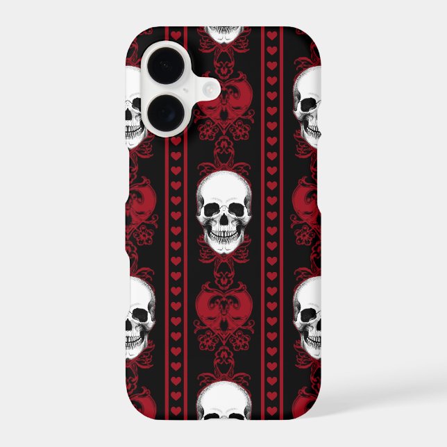 Baroque Skull Stripe Pattern Red iPhone Case (Back)