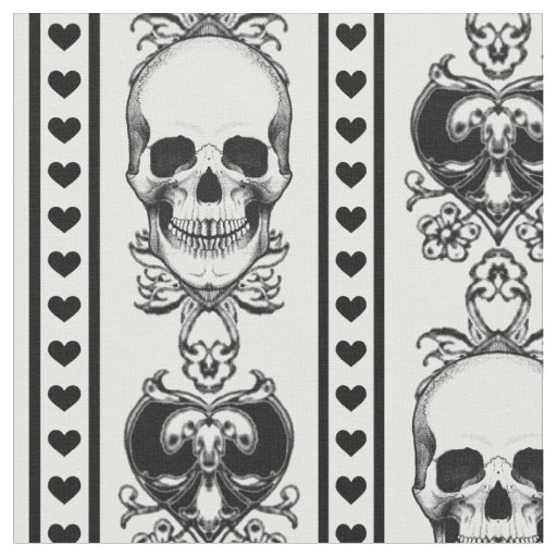 Baroque Skull Stripe Pattern White And Black Fabric