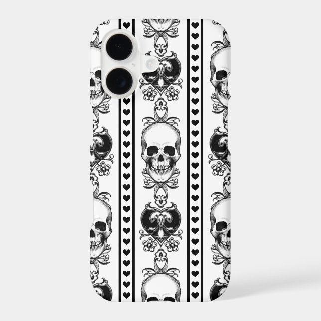 Baroque Skull Stripe Pattern White iPhone Case (Back)