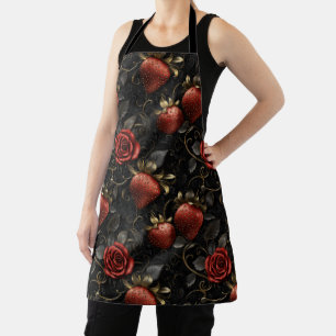 Baroque Strawberries and Roses Seamless Pattern Apron