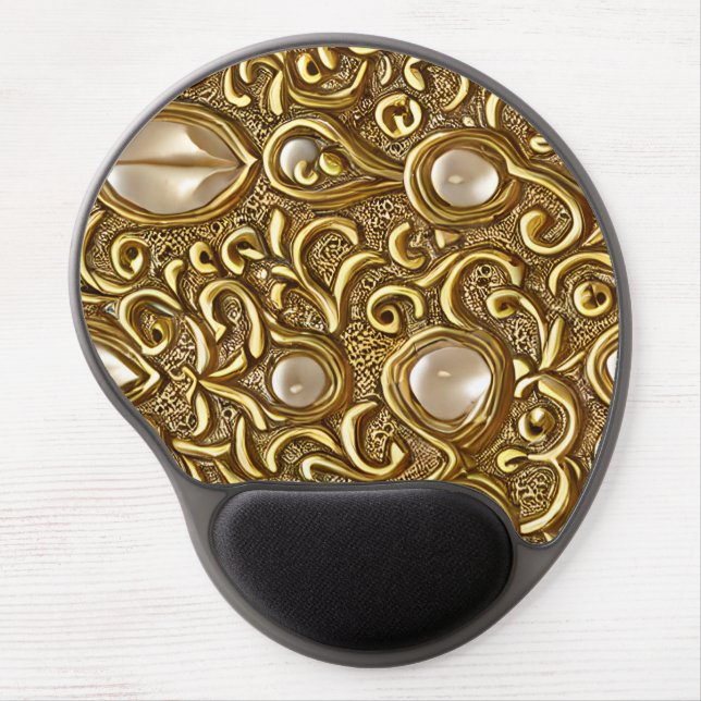 Baroque Style Burnished Gold Floral Pattern Gel Mouse Pad (Front)