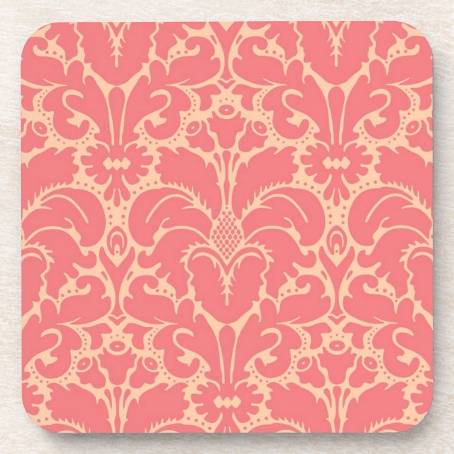 Baroque style damask background beverage coaster (Front)