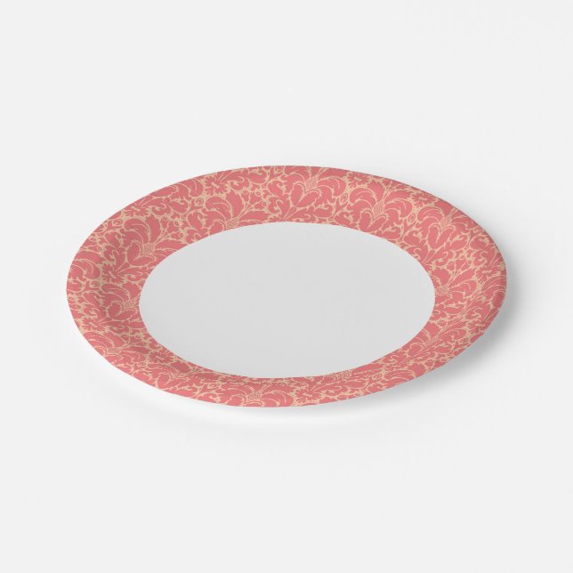 Baroque style damask background paper plates (Angled)