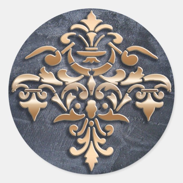 Baroque style element on grunge background. classic round sticker (Front)