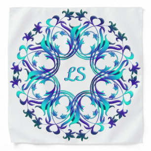baroque style floral gradient mandala.monogram bandana