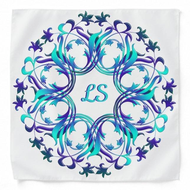 baroque style floral gradient mandala.monogram bandana (Front)