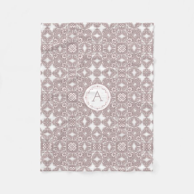 Baroque style floral pattern. monogram. fleece blanket (Front)