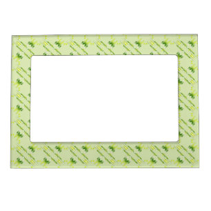 Baroque style green lime pattern. magnetic photo frame