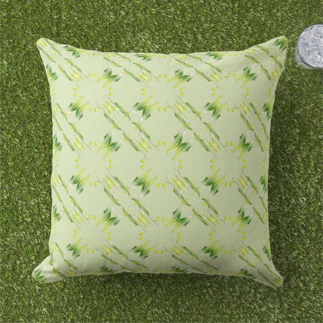 Baroque Style Green Lime pattern. Outdoor Pillow (Grass)