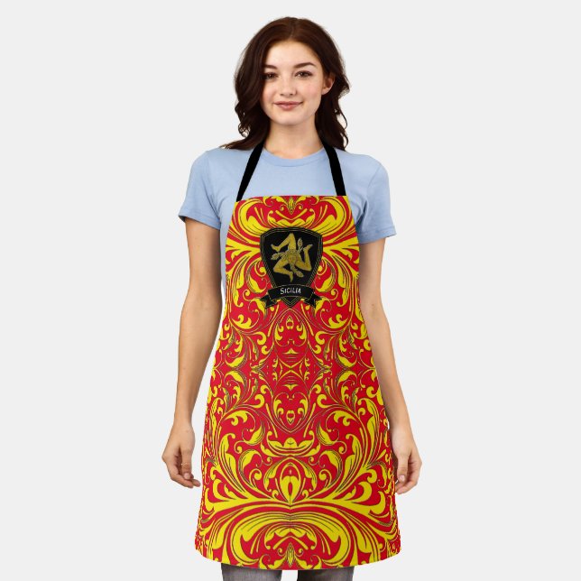 Baroque Style Pattern Sicilian Trinacria Apron (Worn)