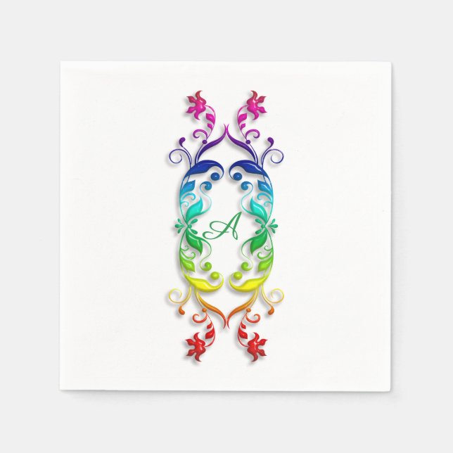 Baroque style rainbow floral element. Monogram. Paper Napkins (Front)