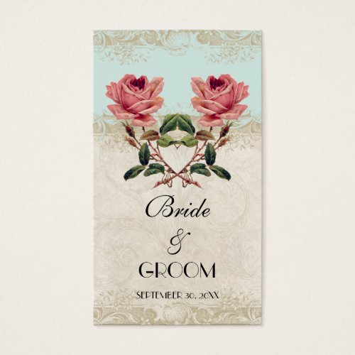 Baroque Style Vintage Rose Aqua Favor Gift Tags