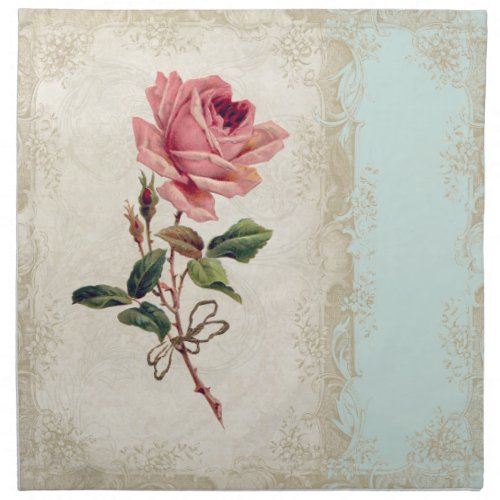 Baroque Style Vintage Rose Aqua n Cream Lace Cloth Napkin