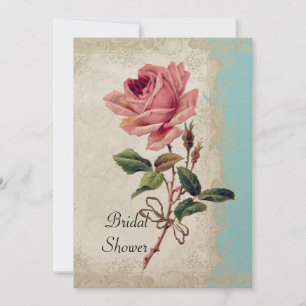 Baroque Style Vintage Rose Aqua n Cream Lace Invitation