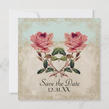 Baroque Style Vintage Rose Aqua N Cream Lace Save The Date by VintageWeddings at Zazzle