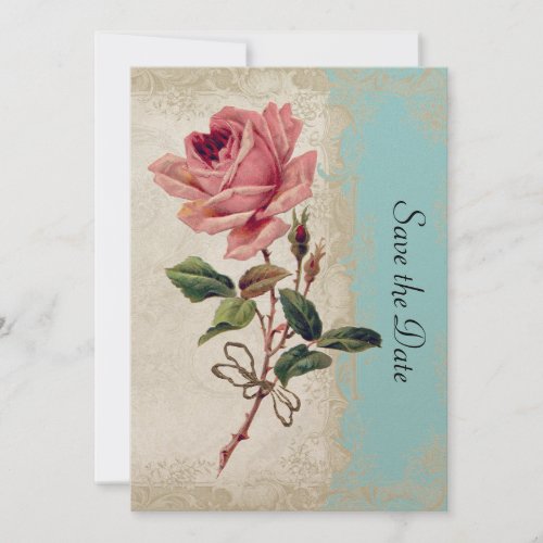 Baroque Style Vintage Rose Aqua n Cream Lace Save The Date