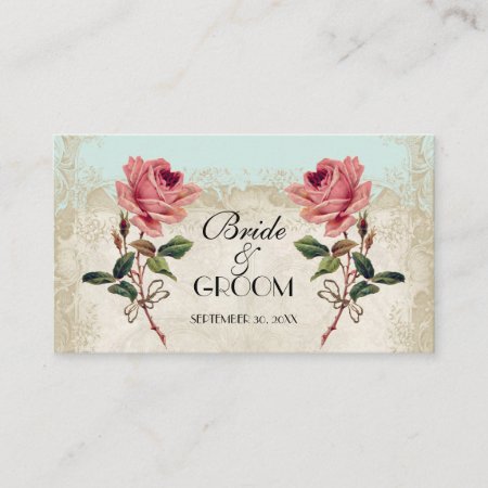 Baroque Style Vintage Rose Aqua Table Number Card