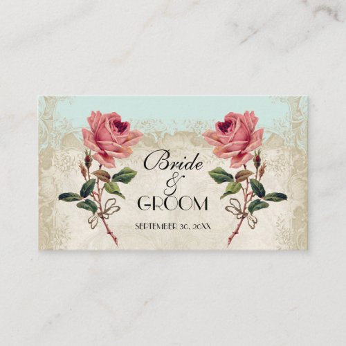 Baroque Style Vintage Rose Aqua Table Number Card