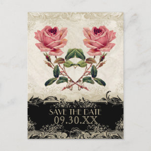 Baroque Style Vintage Rose Black n Cream Lace Announcement Postcard