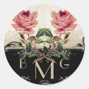 Baroque Style Vintage Rose Black n Cream Lace Classic Round Sticker