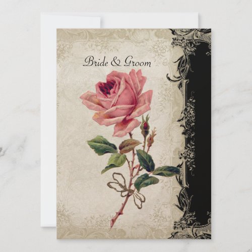 Baroque Style Vintage Rose Black n Cream Lace Invitation