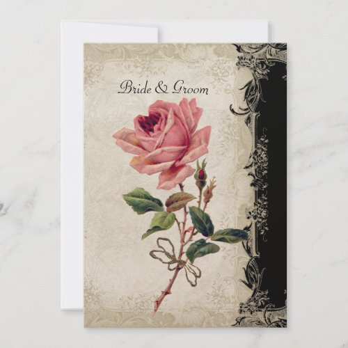 Baroque Style Vintage Rose Black n Cream Lace Invitation