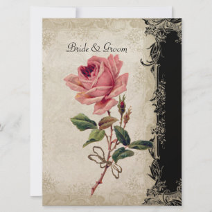 Baroque Style Vintage Rose Black n Cream Lace Invitation