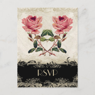 Baroque Style Vintage Rose Black n Cream Lace Invitation Postcard
