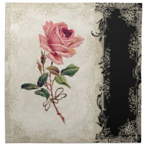 Baroque Style Vintage Rose Black n Cream Lace Napkin