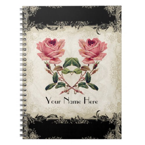 Baroque Style Vintage Rose Black n Cream Lace Notebook