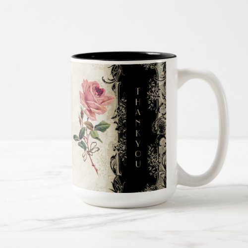 Baroque Style Vintage Rose Black n Cream Lace Two_Tone Coffee Mug