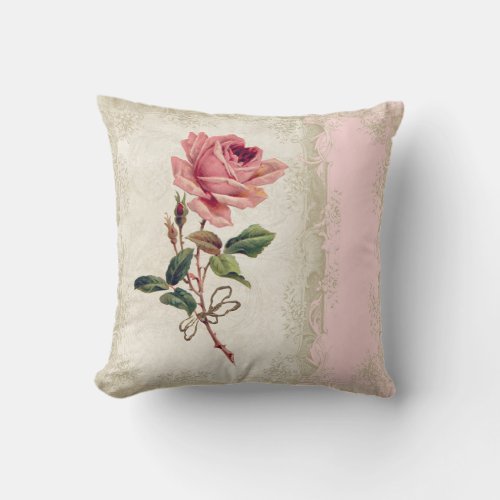 Baroque Style Vintage Rose Blush n Cream Lace Throw Pillow