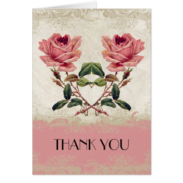Baroque Style Vintage Rose Blush Thank You Notes (Front)