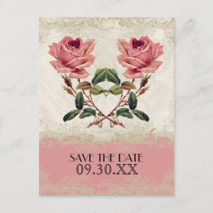 Baroque Style Vintage Rose Lace Announcement Postcard