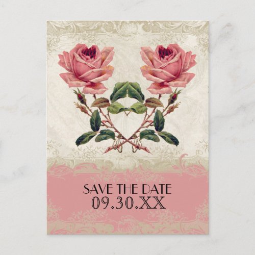 Baroque Style Vintage Rose Lace Announcement Postcard