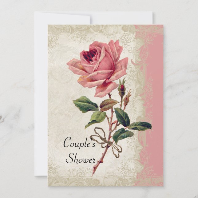 Baroque Style Vintage Rose Lace Invitation (Front)
