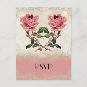 Baroque Style Vintage Rose Lace Invitation Postcard