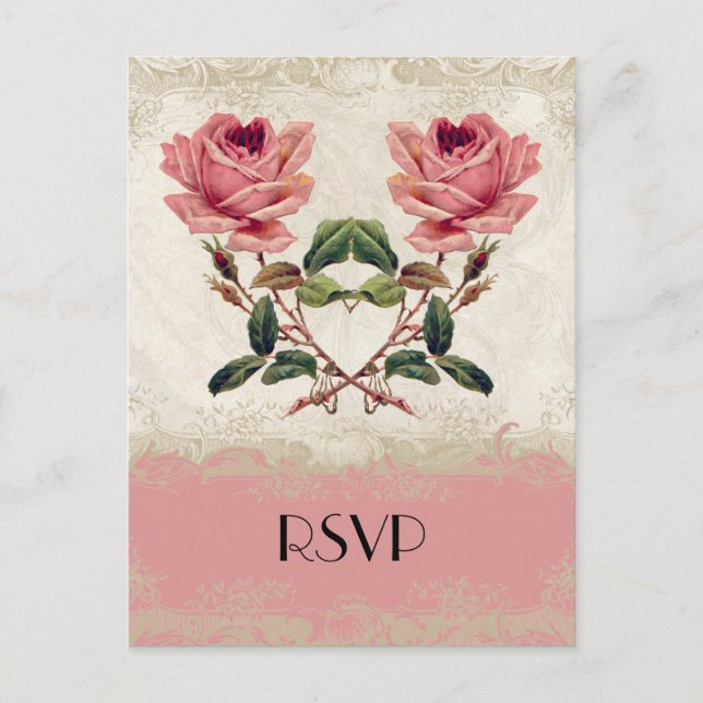 Baroque Style Vintage Rose Lace Invitation Postcard (Front)