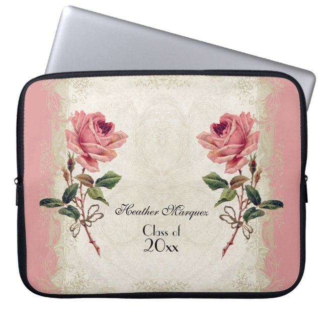 Baroque Style Vintage Rose Lace Laptop Sleeve (Front)
