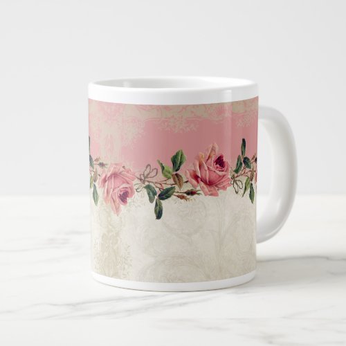 Baroque Style Vintage Rose Lace Large Coffee Mug