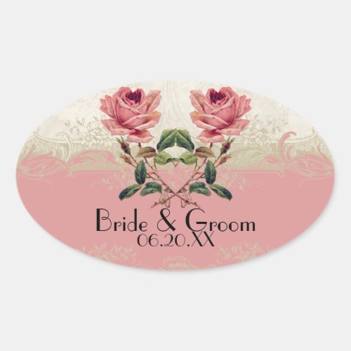 Baroque Style Vintage Rose Lace Oval Sticker