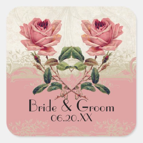 Baroque Style Vintage Rose Lace Square Sticker