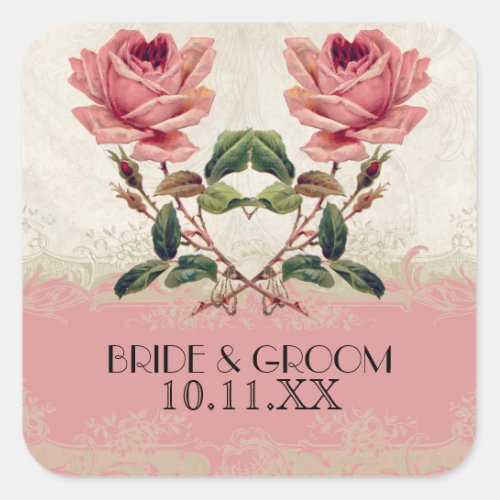 Baroque Style Vintage Rose Lace Square Sticker