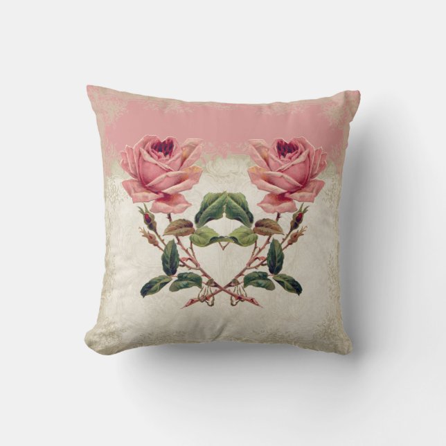 Baroque Style Vintage Rose Lace Throw Pillow (Front)