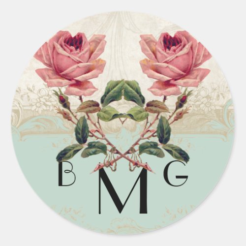 Baroque Style Vintage Rose Mint n Cream Lace Classic Round Sticker