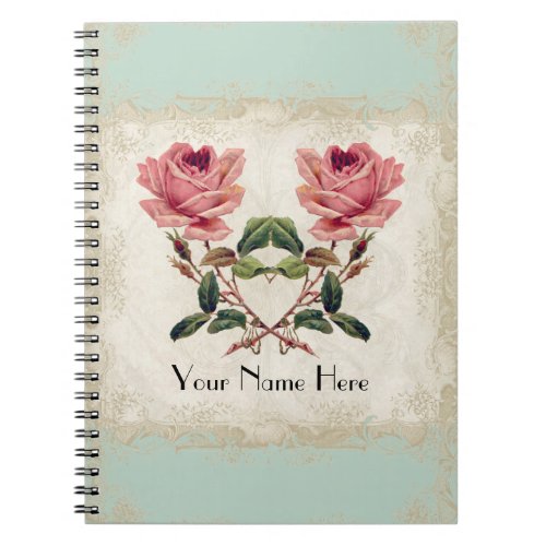 Baroque Style Vintage Rose Mint n Cream Lace Notebook