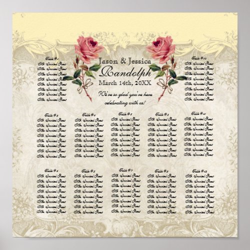 Baroque Style Vintage Rose Reception Seating Chart