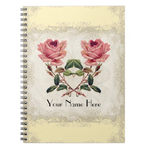 Baroque Style Vintage Rose Yellow n Cream Lace Notebook