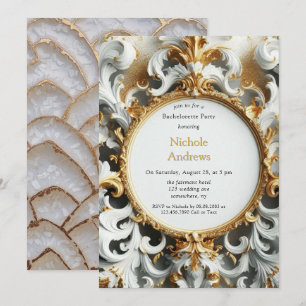 Baroque Style White Gold Bachelorette Party Invitation