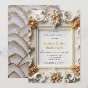 Baroque Style White Gold Bridesmaids Luncheon Invitation